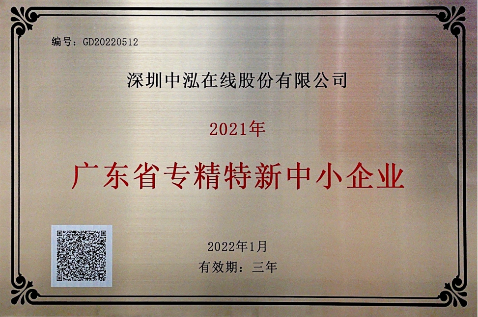广东省专精特新中小企业证书